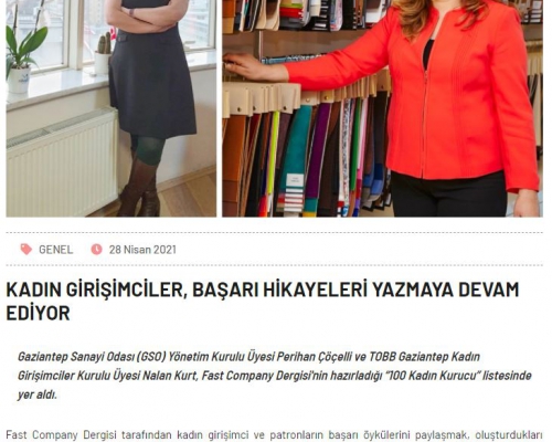 KADIN GİRİŞİMCİLER, BAŞARI HİKAYELERİ YAZMAYA DEVAM EDİYOR-GAZİANTEP SANAYİ ODASI