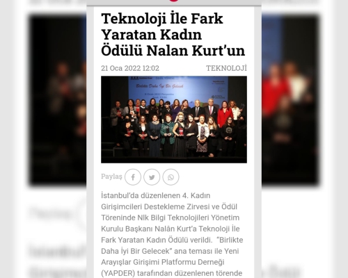 Teknoloji İle Fark Yaratan Kadın Ödülü Nalan Kurt’un!- Telgraf