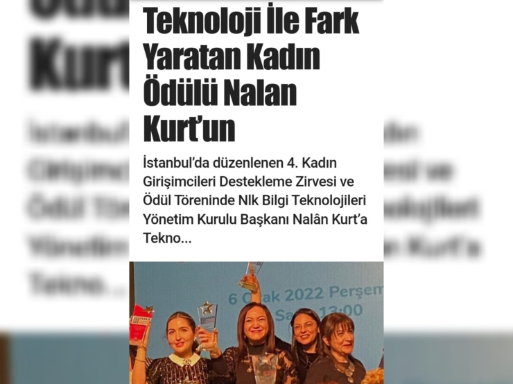 Teknoloji İle Fark Yaratan Kadın Ödülü Nalan Kurt’un!