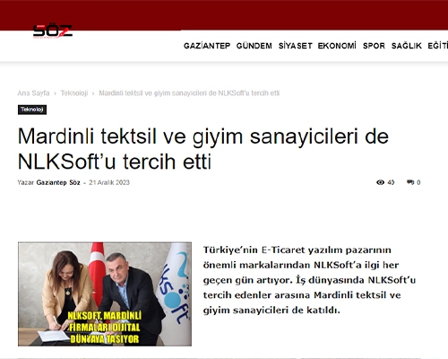 Mardinli Tekstil ve Giyim Sanayicileri De NLKSoft u Tercih Etti Başlığıyla Gaziantepsöz Gazetesinde Yer Aldık
