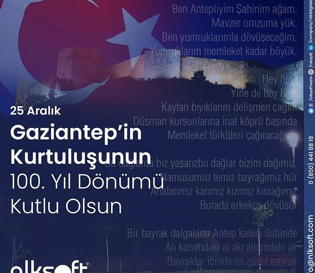 Gaziantep'in Kurtuluşunun 100. Yıl Dönümü Kutlu Olsun!