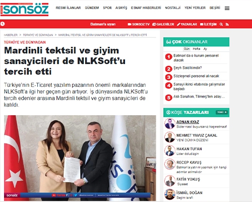 Mardinli Tekstil ve Giyim Sanayicileri De NLKSoft u Tercih Etti Başlığıyla Batman Sonsöz Gazetesinde Yer Aldık.